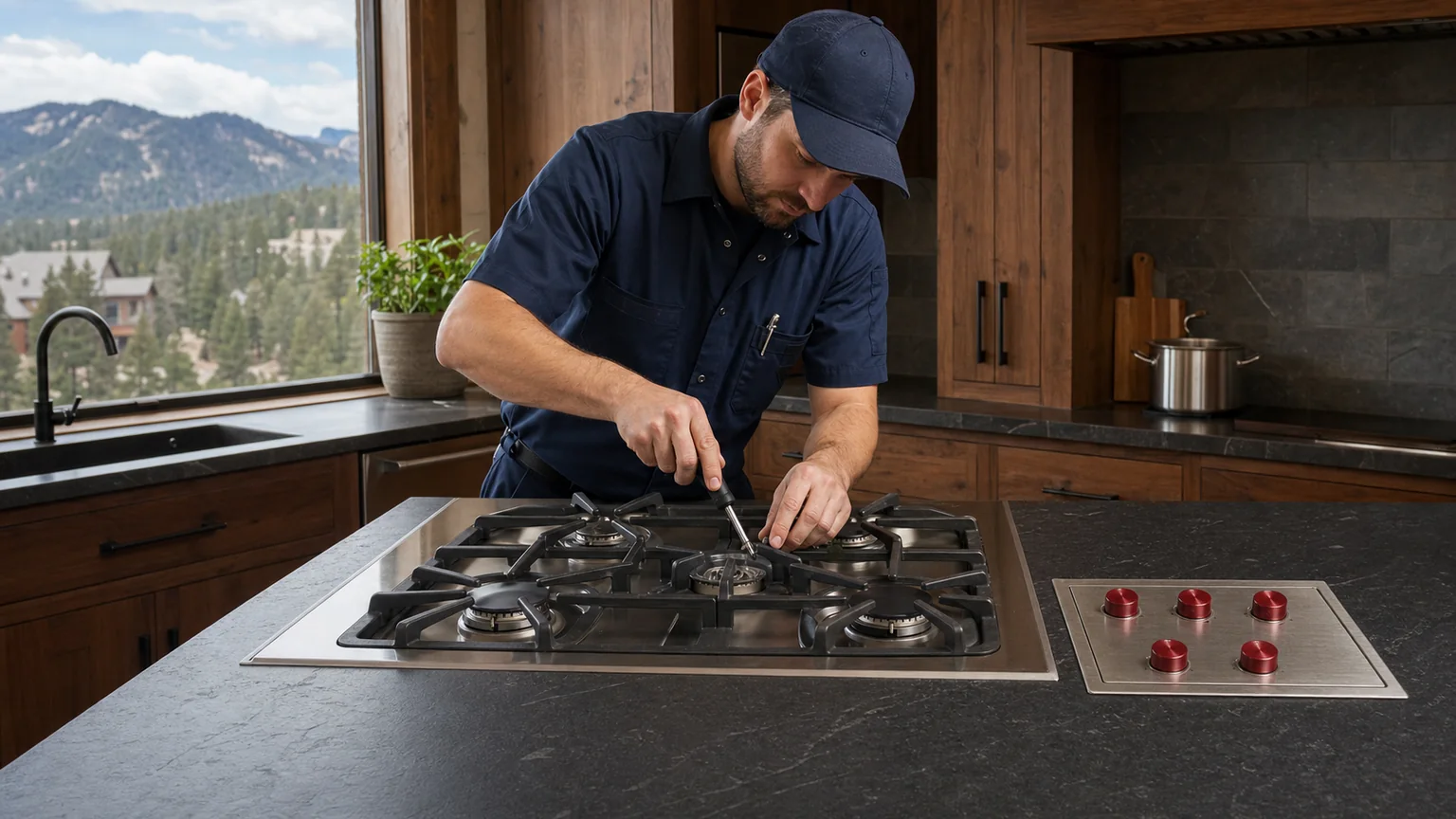 Built-in cooktop prepared for a professional diagnostic visit
