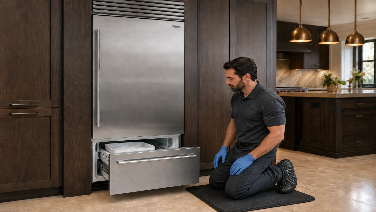 Undercounter ice maker prepared for a professional diagnostic visit
