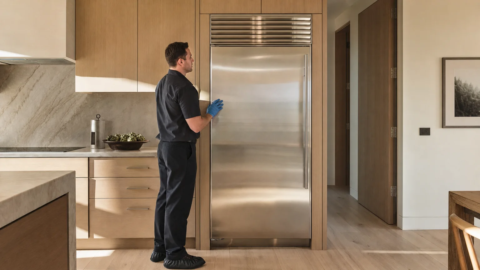 Built-in refrigerator prepared for a professional diagnostic visit